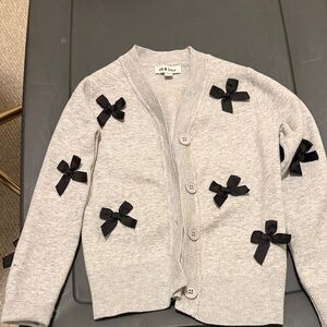Silk & Ink Gray Cardigan with Black Ribbon Bows